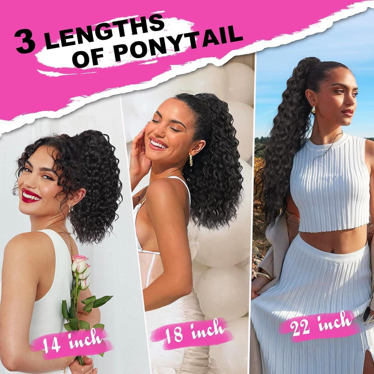 Lockiger Pferdeschwanz Haarteil – 45cm Afro Zopfverlängerung Schwarz