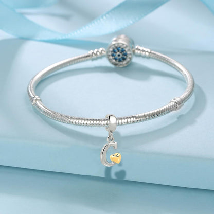 Buchstaben Charm Anhänger mit Gelbem Herz aus 925 Sterling Silber