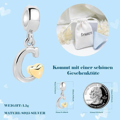 Buchstaben Charm Anhänger mit Gelbem Herz aus 925 Sterling Silber