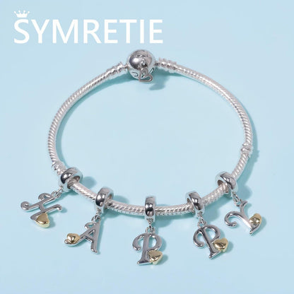 Buchstaben Charm Anhänger mit Gelbem Herz aus 925 Sterling Silber