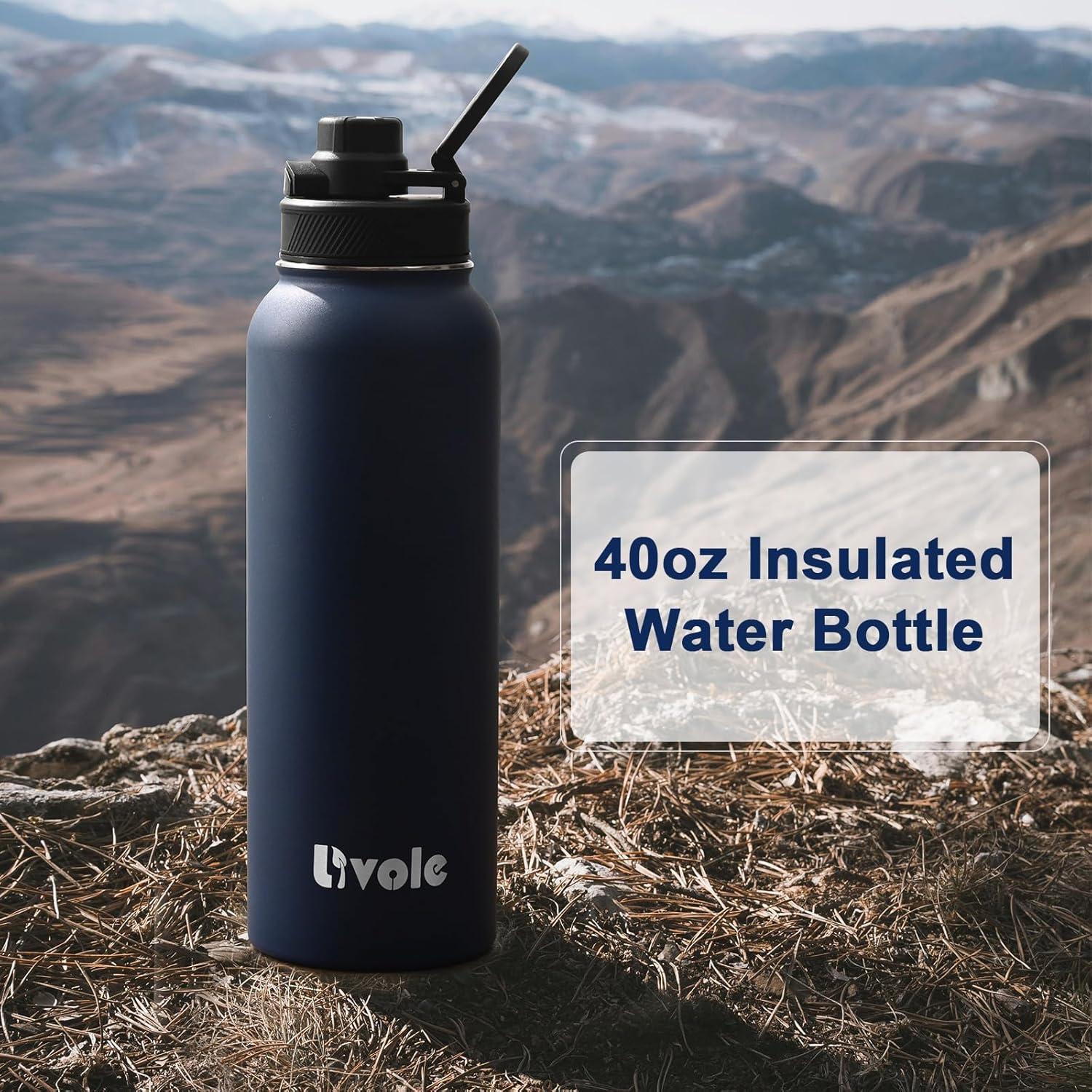 Livole 40oz Edelstahl Trinkflasche mit Strohhalm, Thermosflasche Marineblau