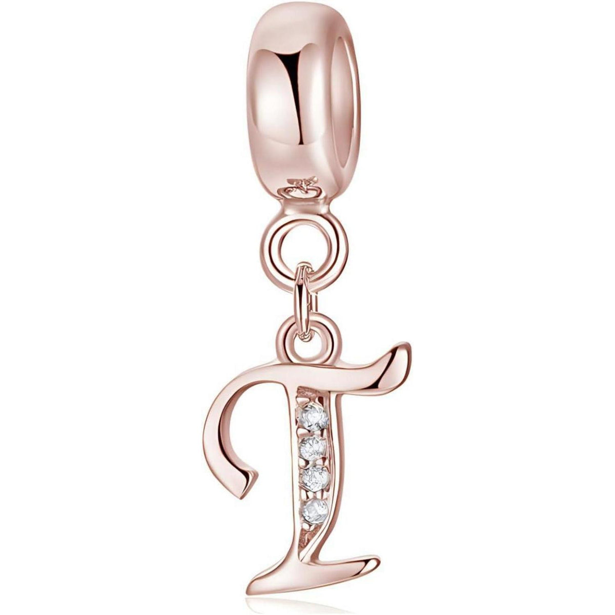 Damen Buchstabe Charm Anhänger 925 Sterling Silber Zirkonia Rosegold