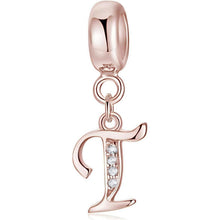 Damen Buchstabe Charm Anhänger 925 Sterling Silber Zirkonia Rosegold