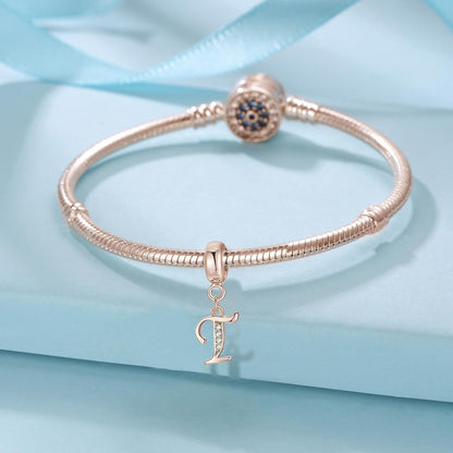 Damen Buchstabe Charm Anhänger 925 Sterling Silber Zirkonia Rosegold