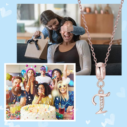 Damen Buchstabe Charm Anhänger 925 Sterling Silber Zirkonia Rosegold