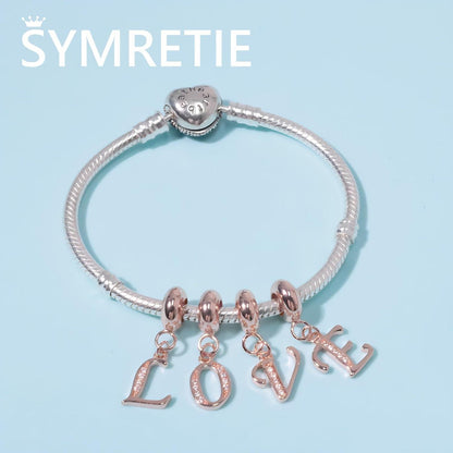 Damen Buchstabe Charm Anhänger 925 Sterling Silber Zirkonia Rosegold