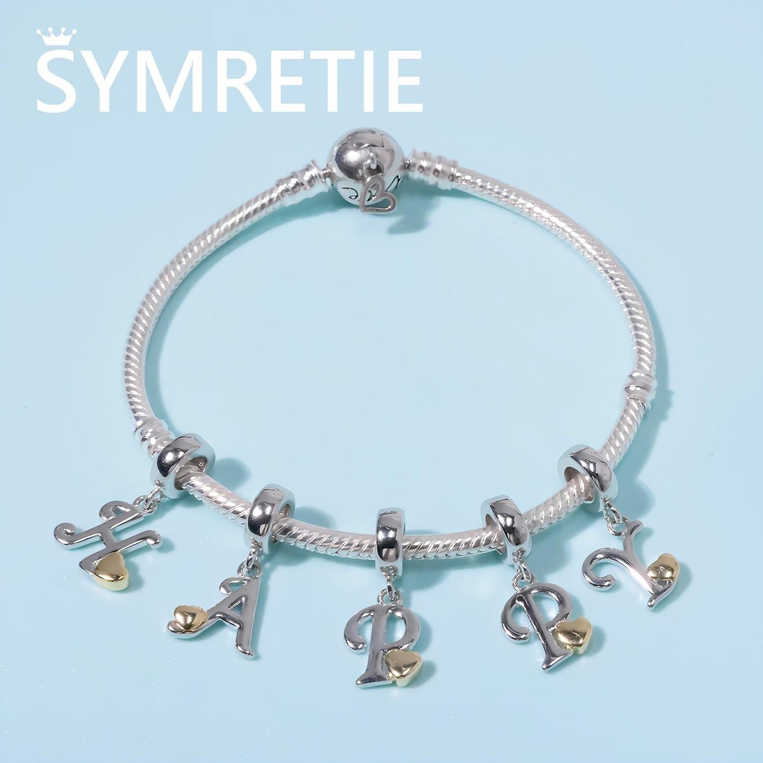 Symretie Damen 925 Sterling Silber Buchstaben Charm Anhänger Gelbes Herz