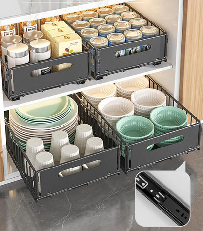 YunNasi Teleskopschublade Ausziehbar Schubladenregale für Küchenschränke 2Stück 38D X 25W X 10H CM Schwarz