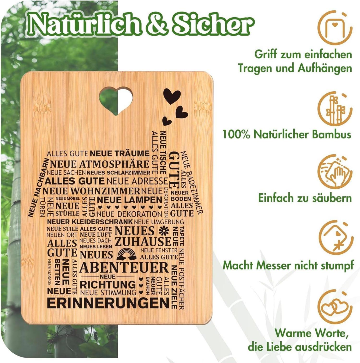 Bambus Schneidebrett Einzugsgeschenk Haus 28x21.5cm