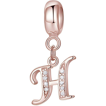 Damen Charm Anhänger Rose Gold Buchstabe A-Z 925 Sterling Silber Zirkonia