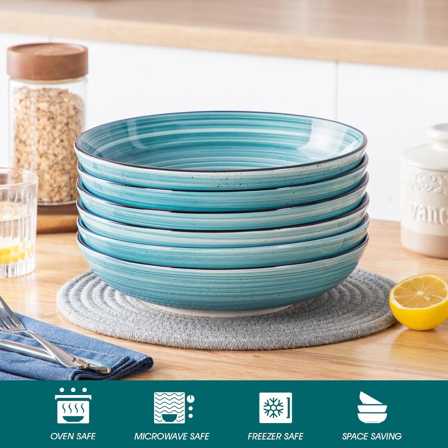 Suppenteller Set Steingut 6er Pastateller Salatschüssel groß Blau