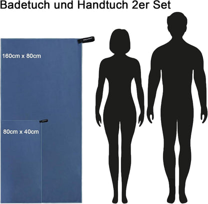 Leeyunbee Mikrofaser Handtuch Set 160x80cm + 80x40cm, Schnelltrocknend Sporthandtuch, Kompakt Strandtuch