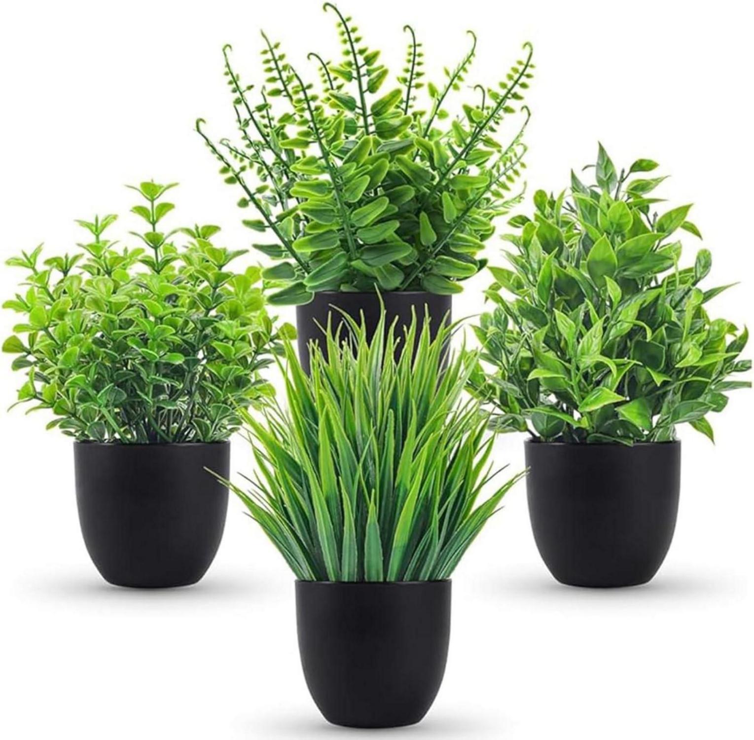 4er Set Künstliche Pflanzen im Topf Deko Grün 23cm Fake Plant