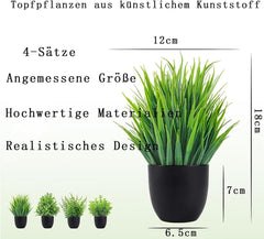Kunstpflanze Set 4 Stück Topf Künstlich Deko Haus Balkon Bad