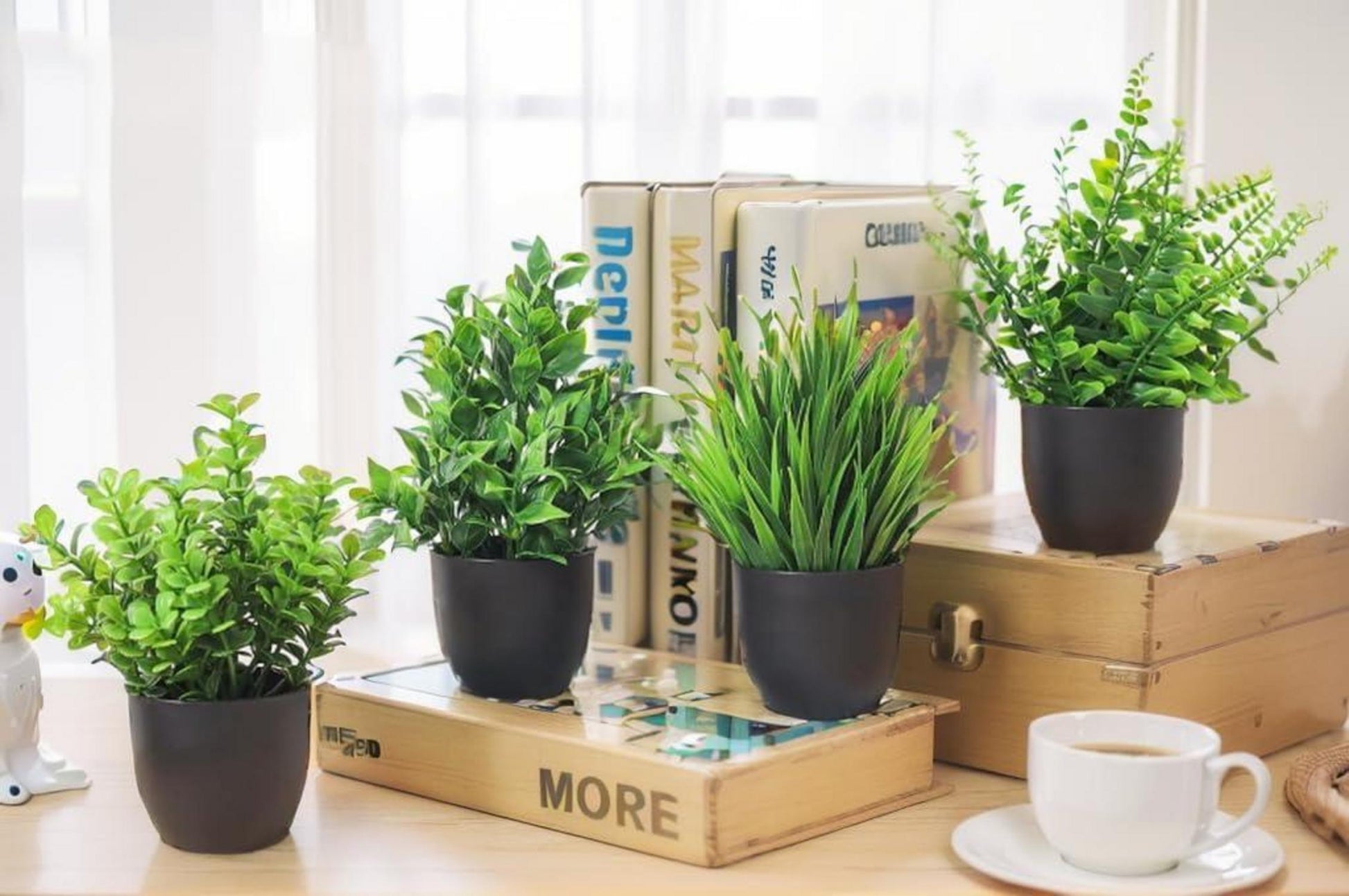 4er Set Künstliche Pflanzen im Topf Deko Grün 23cm Fake Plant