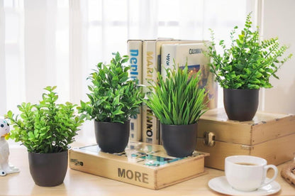 4er Set Künstliche Pflanzen im Topf Deko Grün 23cm Fake Plant