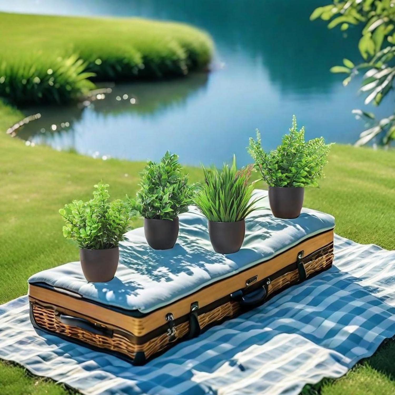 4er Set Künstliche Pflanzen mit Topf - Dekorative Kunstpflanzen für Wohnräume