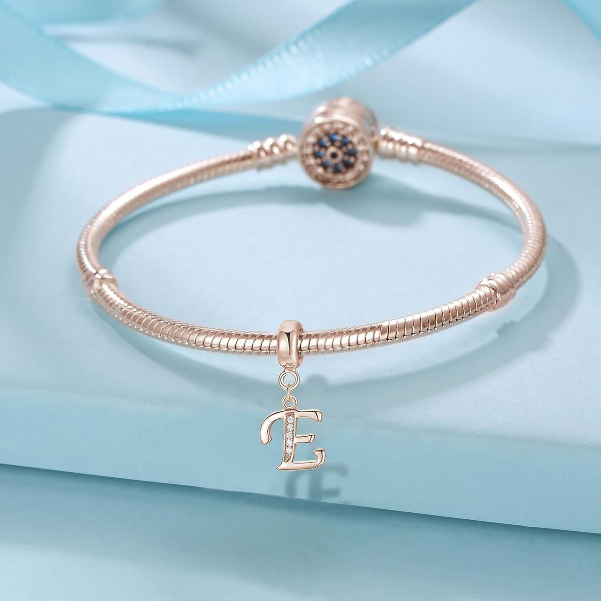 Buchstaben Charm Anhänger 925 Sterling Silber Zirkonia Rose Gold