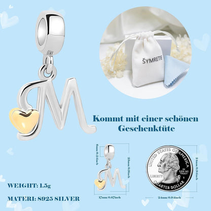 Buchstaben Charm Anhänger mit Gelbem Herz für Europäische Armbänder