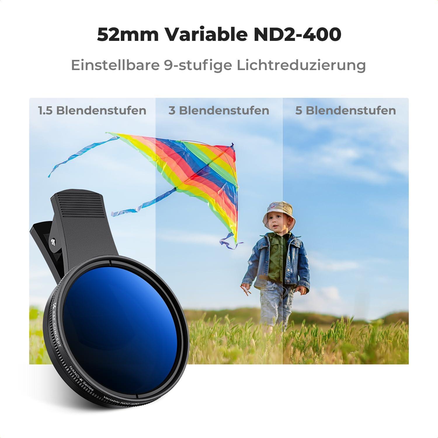 Universell Handykamera Objektivset 52mm Varibaler ND2-ND400 iPhone