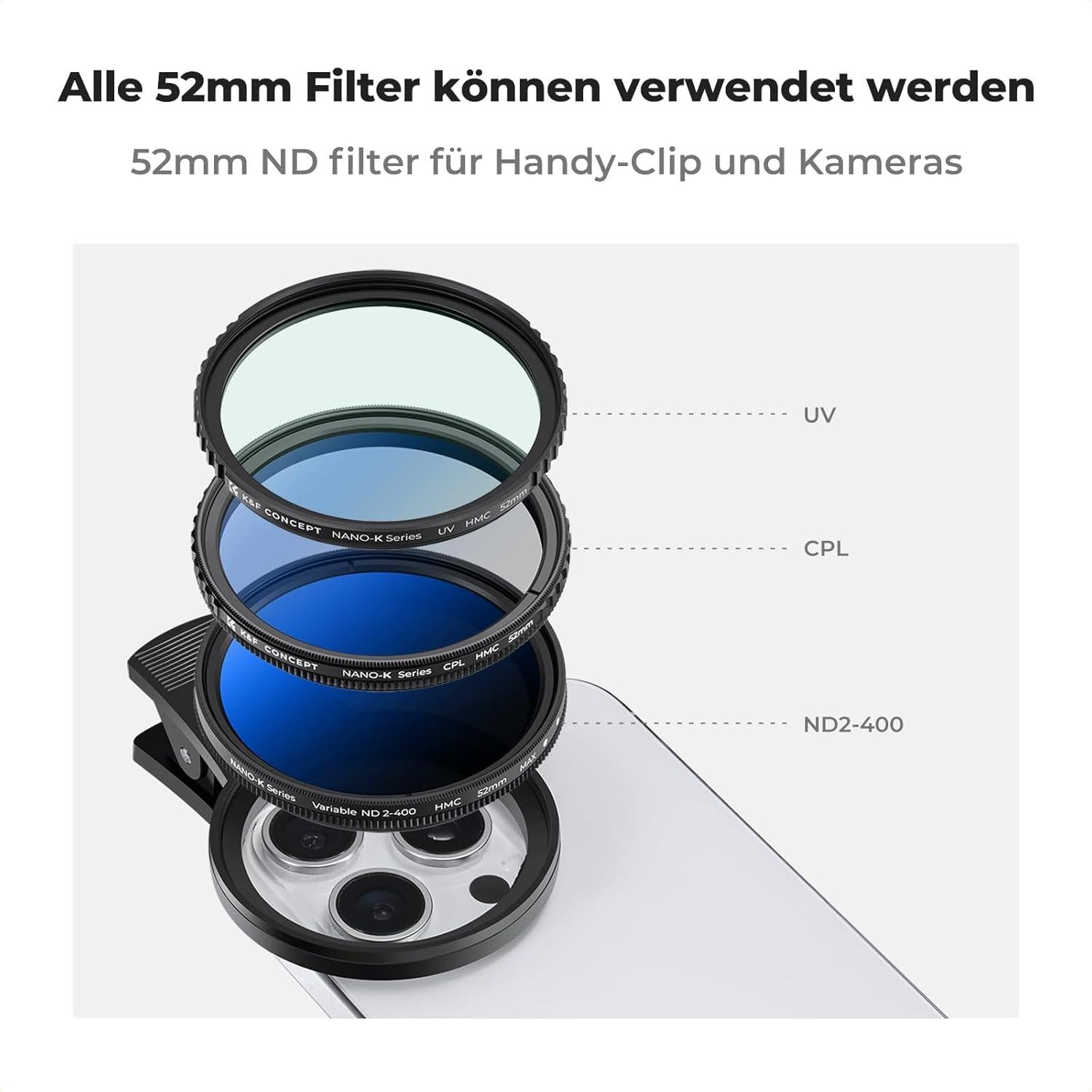 K&F Concept Universell Handykamera Objektivset Varibaler ND2-ND400 iPhone