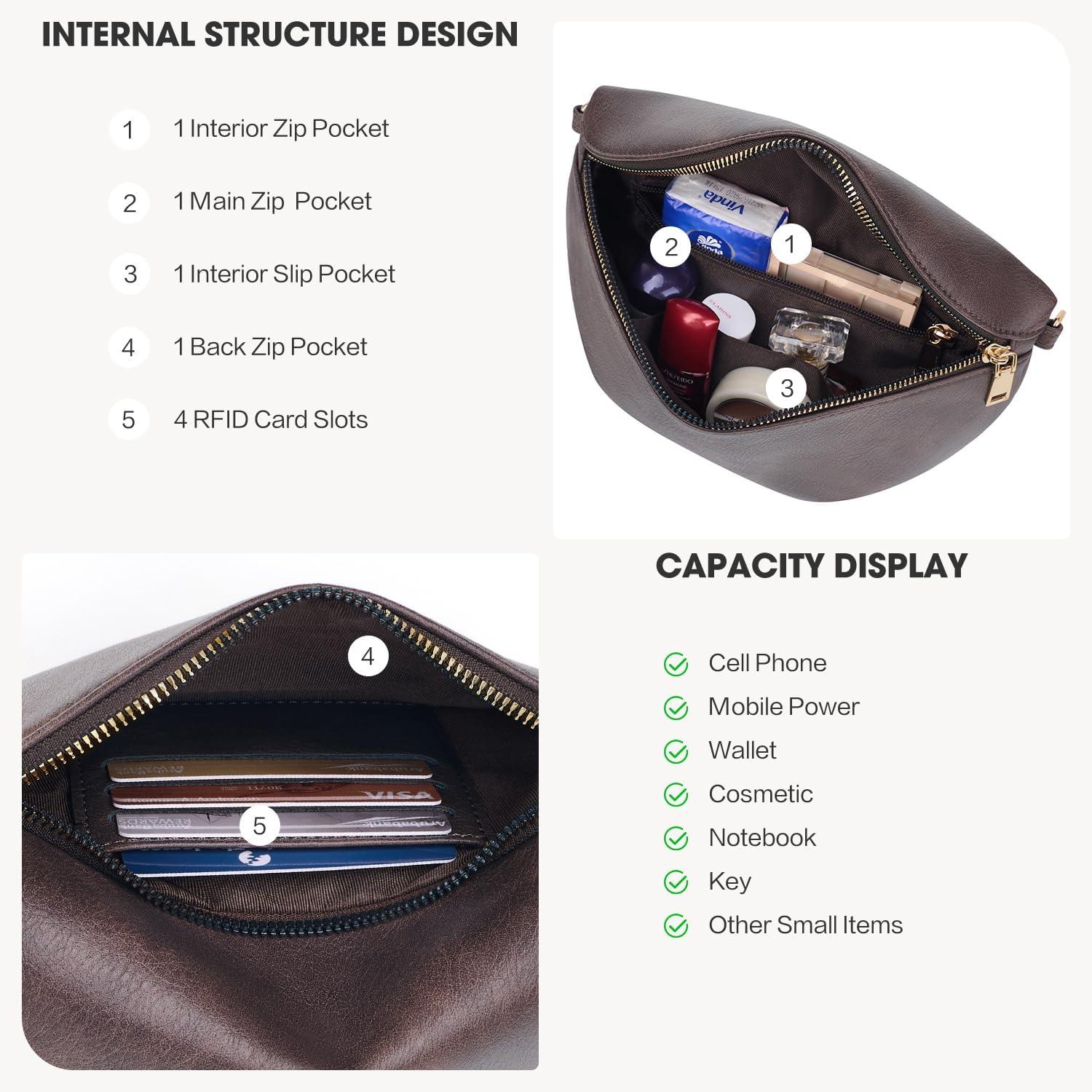 Damen Umhängetasche RFID Blockierung Veganes Leder Crossbody Bag mit Breitem Gurt