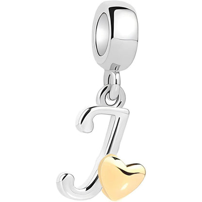 Buchstaben Charm Anhänger mit Gelbem Herz aus 925 Sterlingsilber
