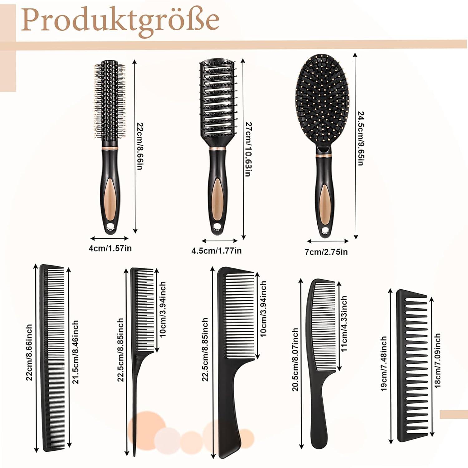 8er Set Haarbürsten: Massage-Kämme, antistatisches Hair