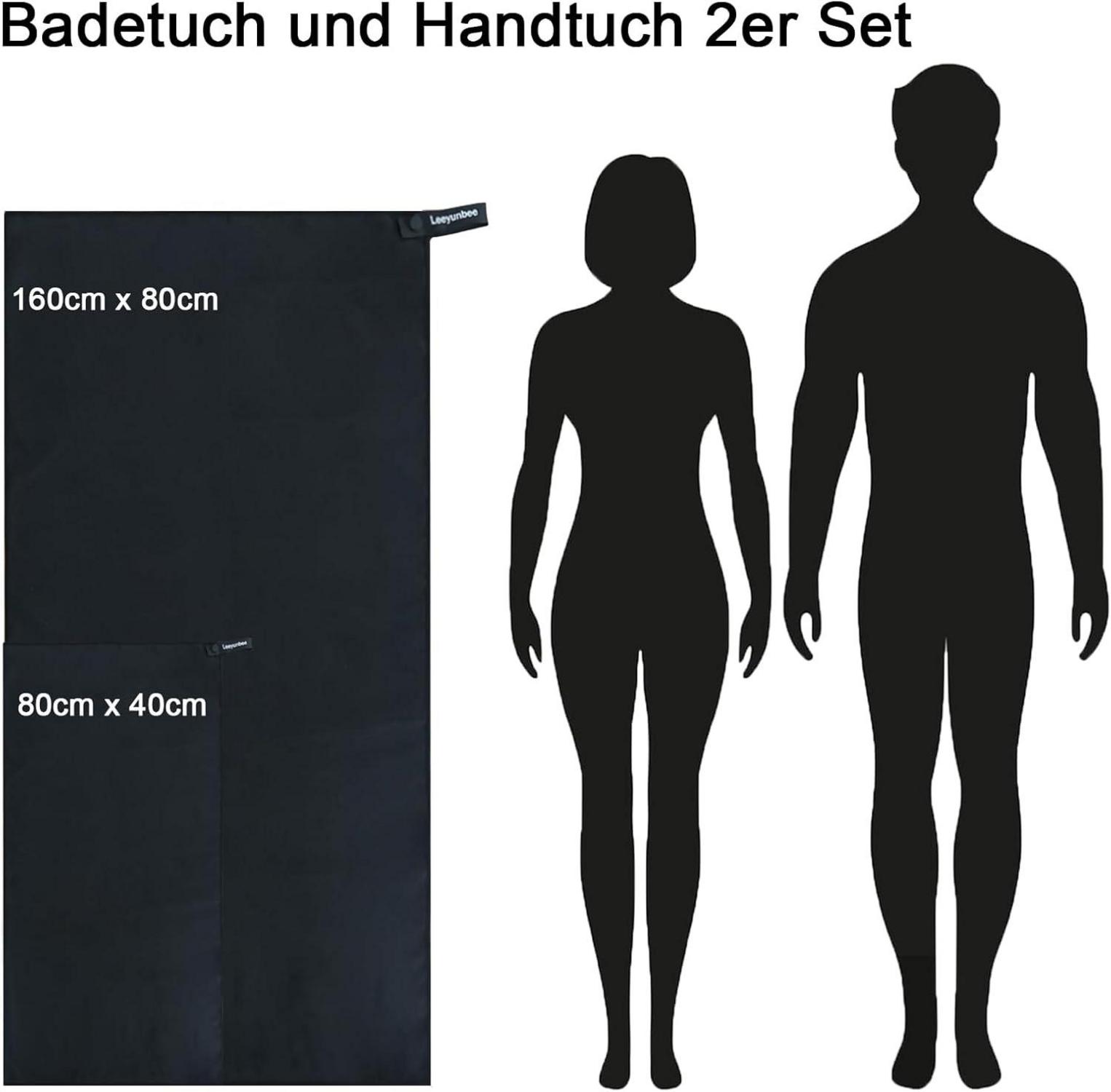 Mikrofaser Handtuch Set Schnelltrocknend 160x80cm + 80x40cm für Sport, Yoga, Strand