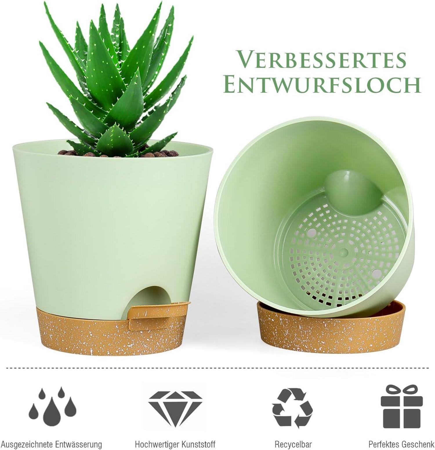 6er Pack Selbstbewässernde Blumentöpfe 15.2cm Grün Untersetzer