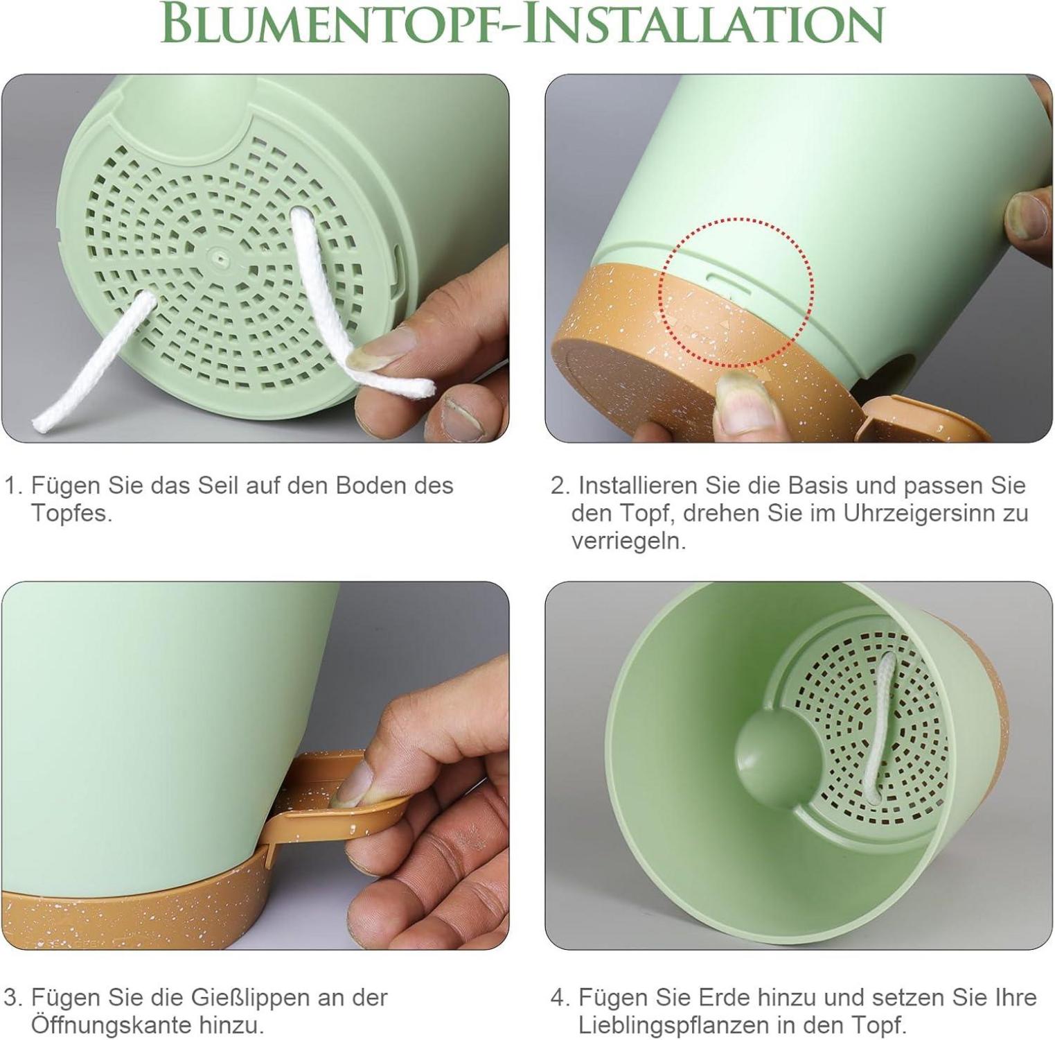 6er Pack Selbstbewässernde Blumentöpfe 15.2cm Grün Untersetzer