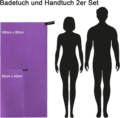 Mikrofaser Handtuch Set 160x80cm + 80x40cm, Schnelltrocknend & Kompakt
