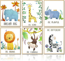 Dazzlewall Cartoon Safari Tiere Poster 6er Set für Kinderzimmer