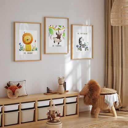 Dazzlewall Cartoon Safari Tiere Poster 6er Set für Kinderzimmer