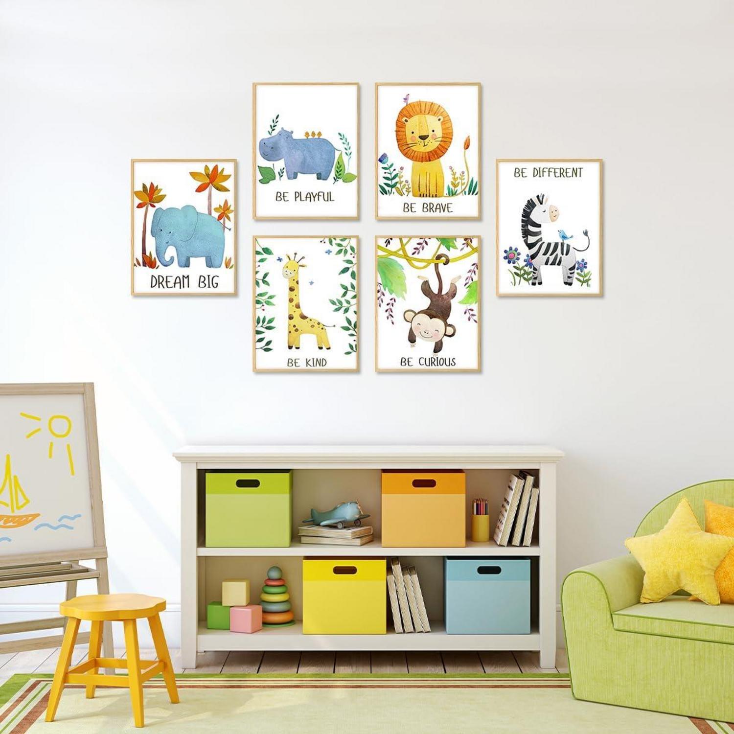 Cartoon Safari Tiere Kunstdrucke Poster Inspirierende Zitate Kinderzimmer