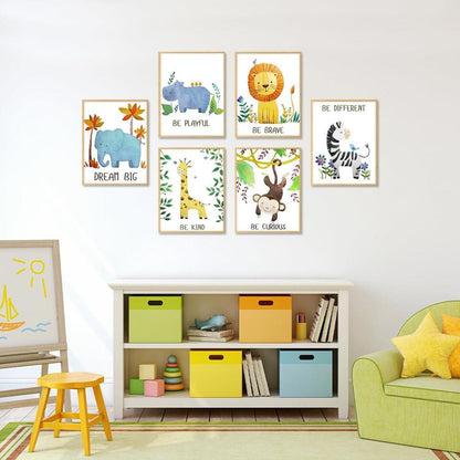 Cartoon Safari Tiere Kunstdrucke Poster Inspirierende Zitate Kinderzimmer