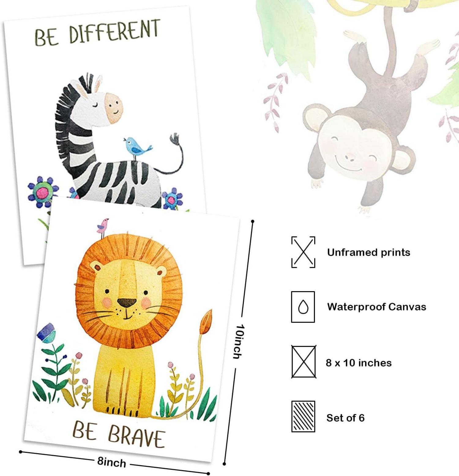 Cartoon Safari Tiere Poster 6er Set 20x25cm Kinderzimmer Dekor