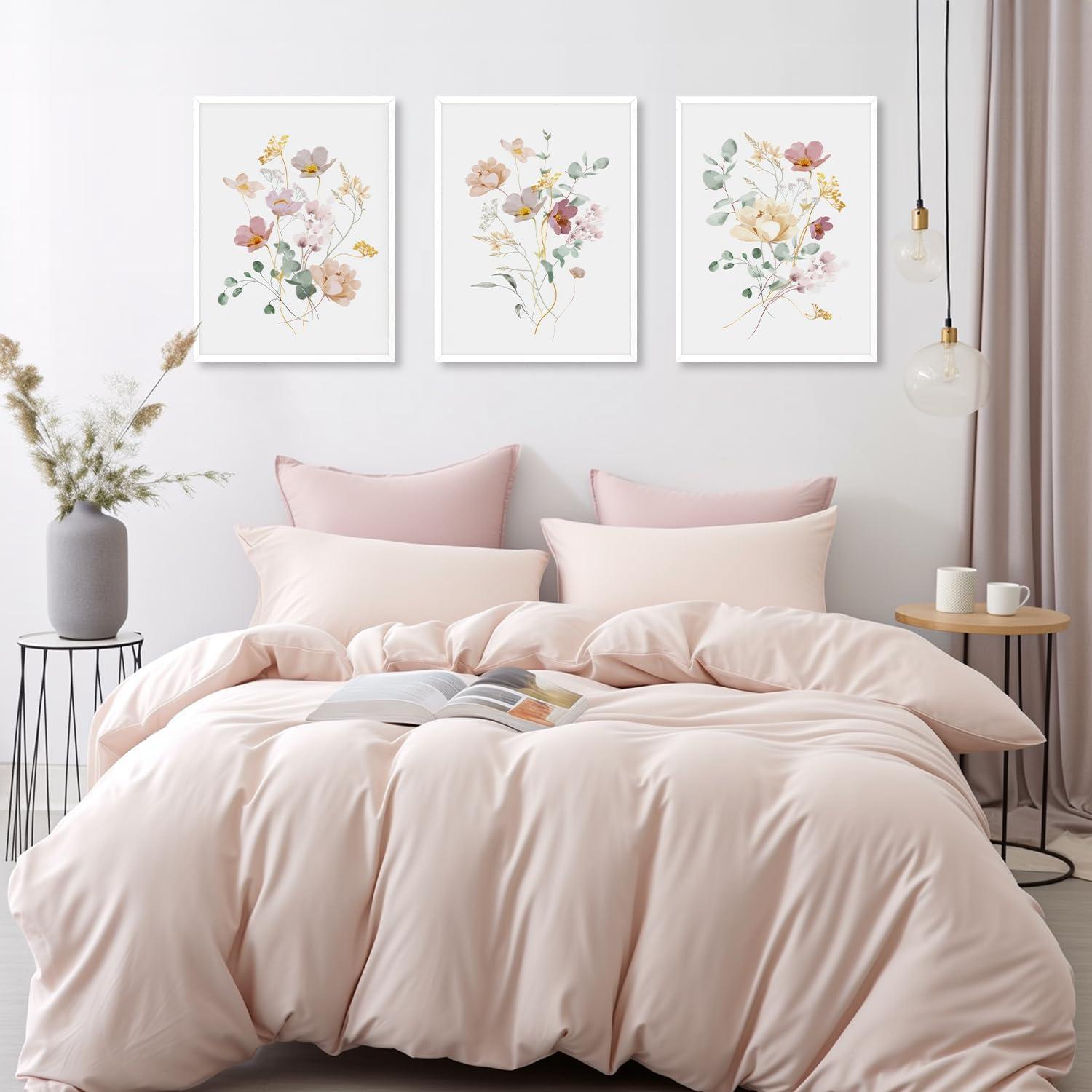 Aquarell Blumen Leinwand Bilder Set 30x40 cm 3er Pack