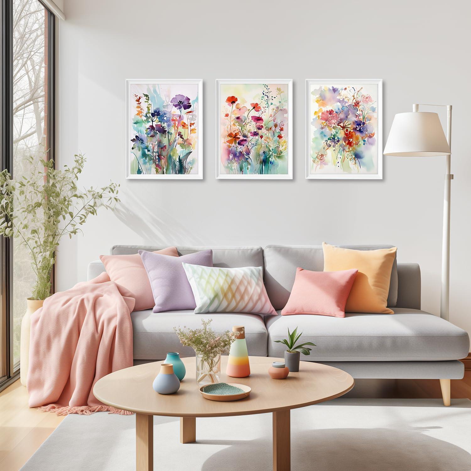 Aquarell Blumen Leinwand Bilder Set 30x40 cm Wohnzimmer