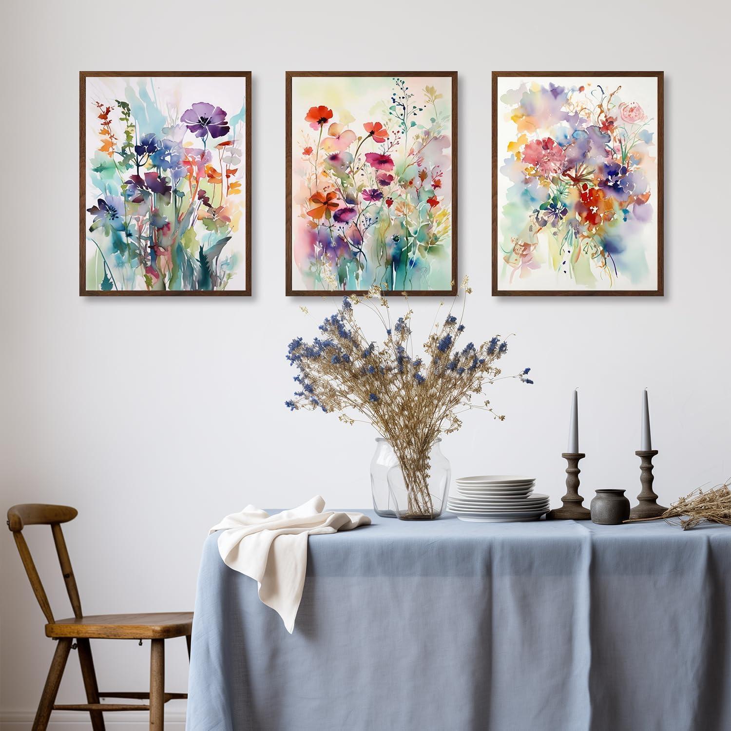 Aquarell Blumen Leinwandbilder Wildblumen Wanddekoration 30x40cm 3er