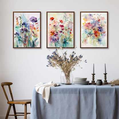 Aquarell Blumen Leinwandbilder Wildblumen Wanddekoration 30x40cm 3er