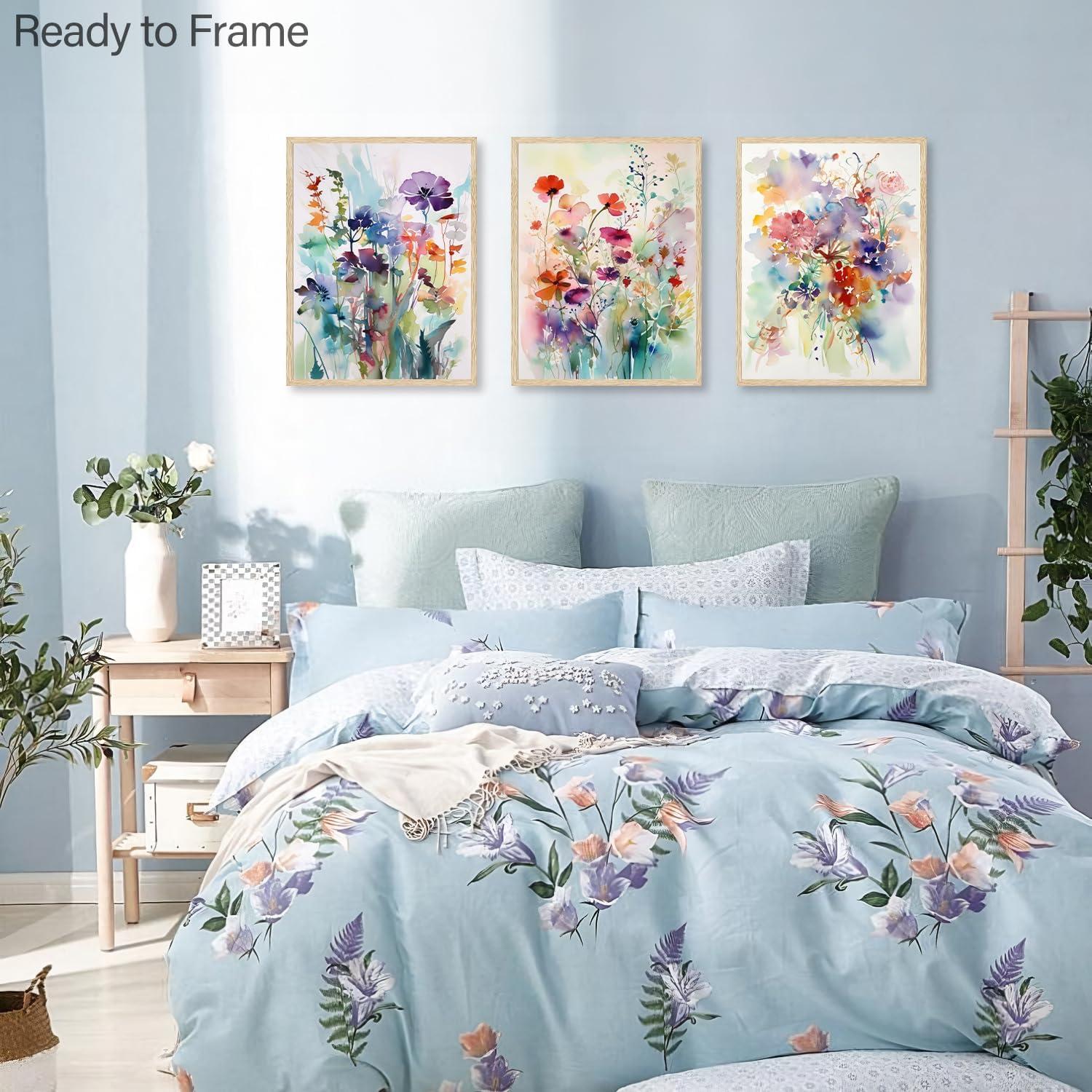 Aquarell Blumen Leinwandbilder Wildblumen Set 30x40cm Wohnzimmer Schlafzimmer Wanddeko