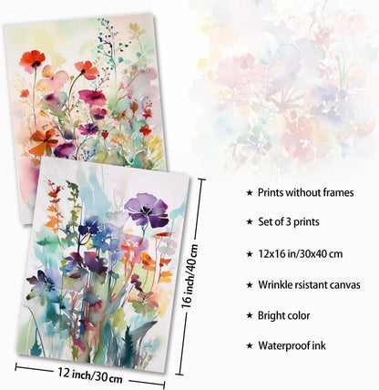 Aquarell Blumen Leinwandbilder Wohnzimmer Schlafzimmer Dekor 30x40cm 3er Set