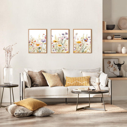 Wildblumen Leinwand Aquarell Wandbilder 30x40 cm 3er Set