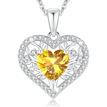 Lebensbaum Herz Kette Damen 925 Sterling Silber Geburtsstein