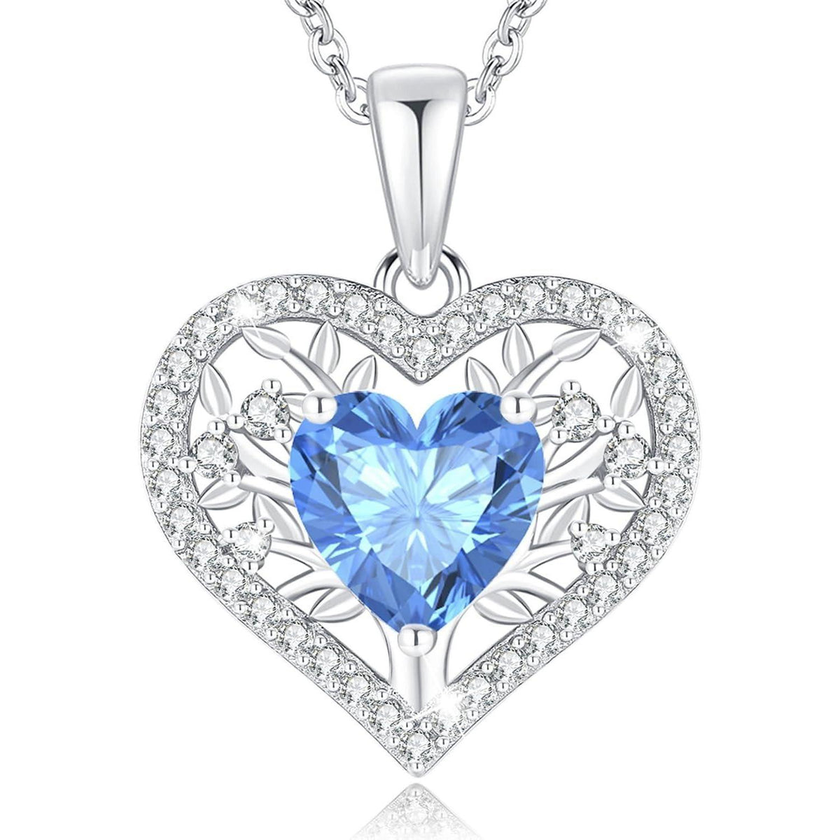 Silber Lebensbaum Herz Kette Damen 925 Sterling Silber Geburtsstein