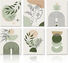 Grüne Boho Leinwand Poster Set 20x25 cm Abstrakte Geometrische