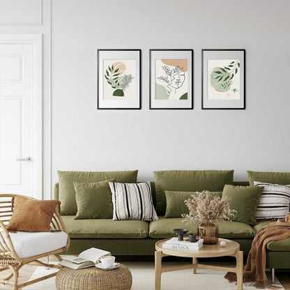 Salbeigrüne Boho Leinwand Poster Wandbilder 20x25cm 6er Set