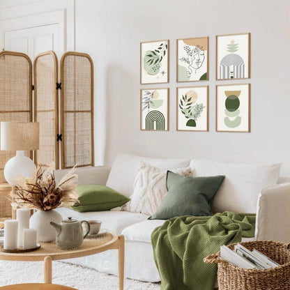 Grüne Boho Leinwand Poster Set 20x25 cm Abstrakte Geometrische