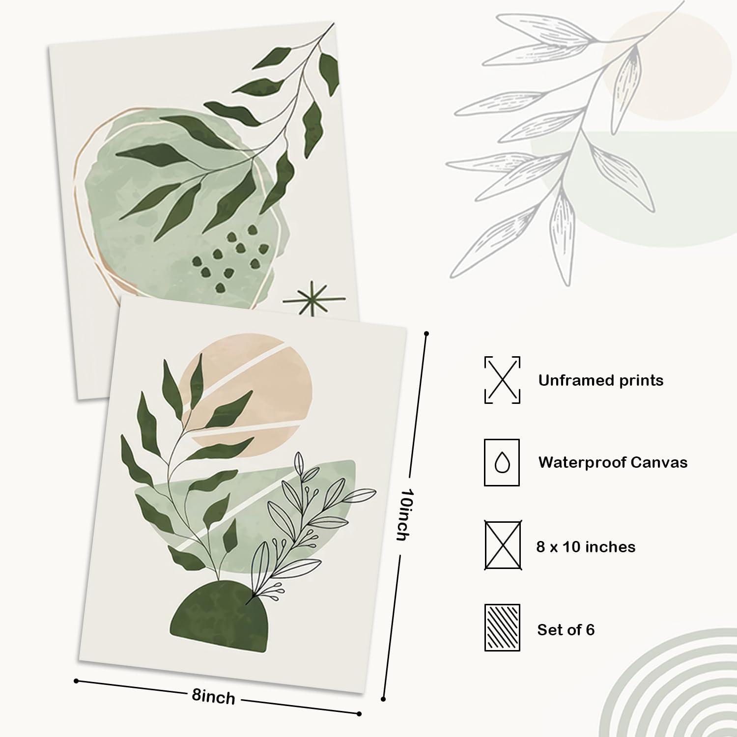 Salbeigrüne Boho Leinwand Bilder 20x25 cm Set 6 Stück